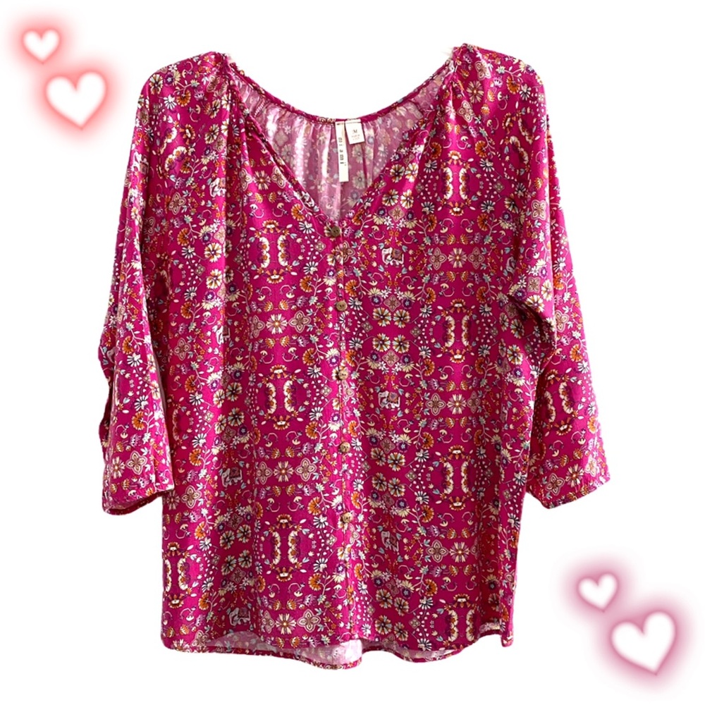 Miami boho printed flower rayon blouse, pink